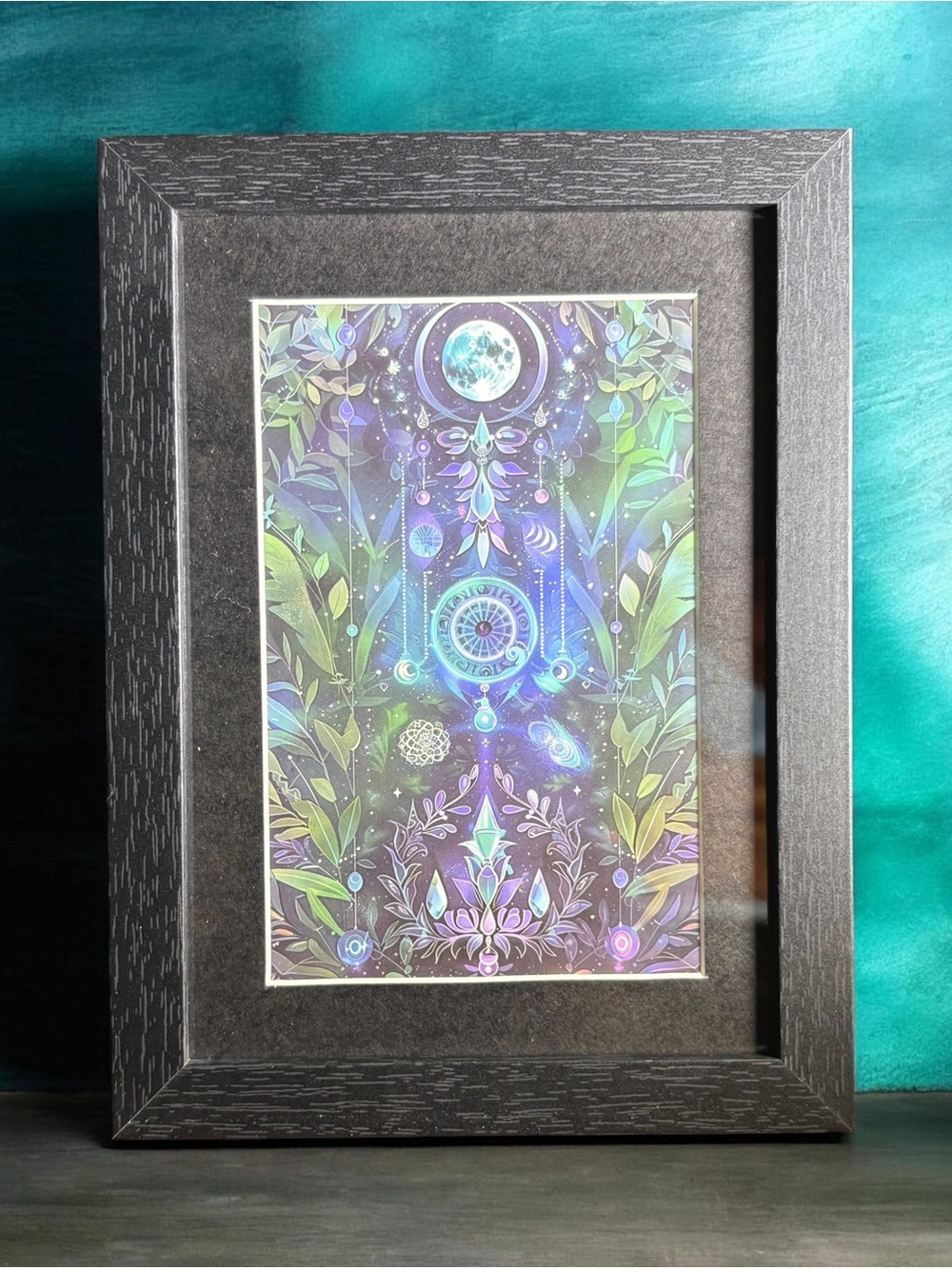 Celestial Moon Botanical Framed Art 5x7 Witchy Mystical Decor